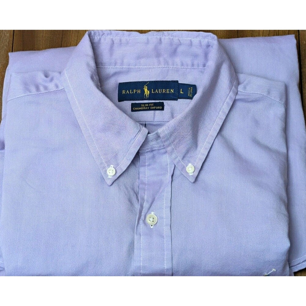 Polo Ralph Lauren Chambray Oxford Purple Slim Fit Button Down Shirt L Flesh Pony
